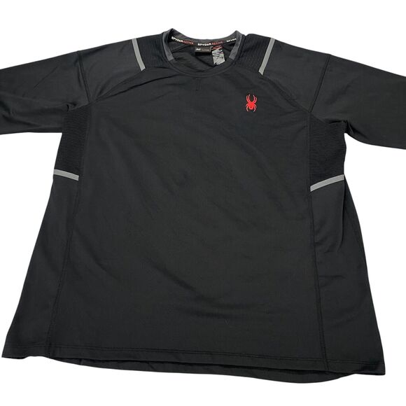 Spyder Active ProWeb Shirt Mens Large Black Stretch Raglan Sleeve Crew Neck - Picture 11 of 16